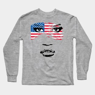 USA Patriot Woman Independence Face July 4th Flag Long Sleeve T-Shirt